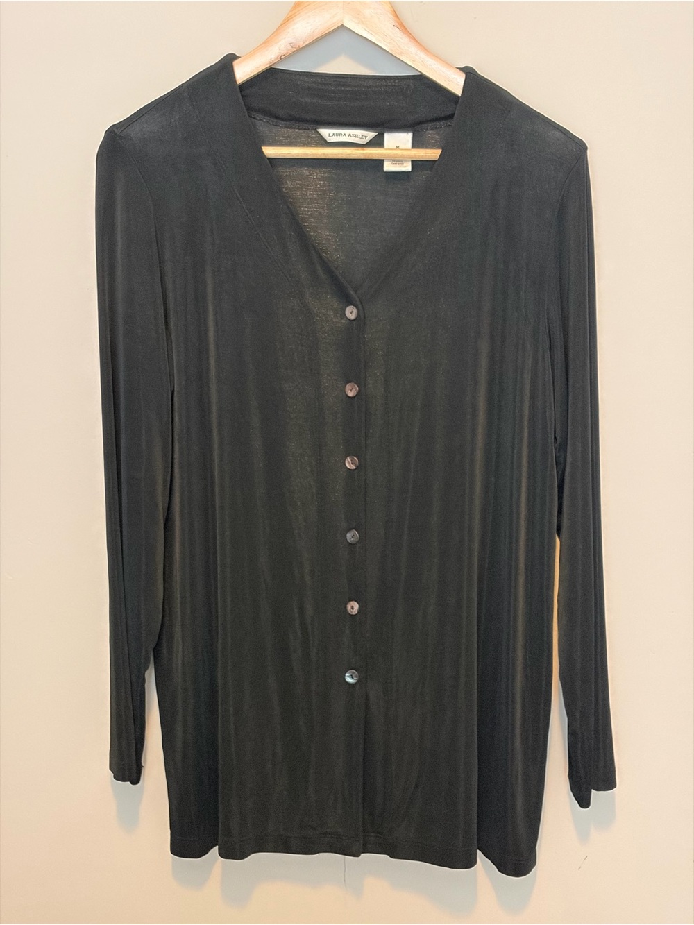 Laura Ashley Black V-Neck Button-Front Long Sleeve Top